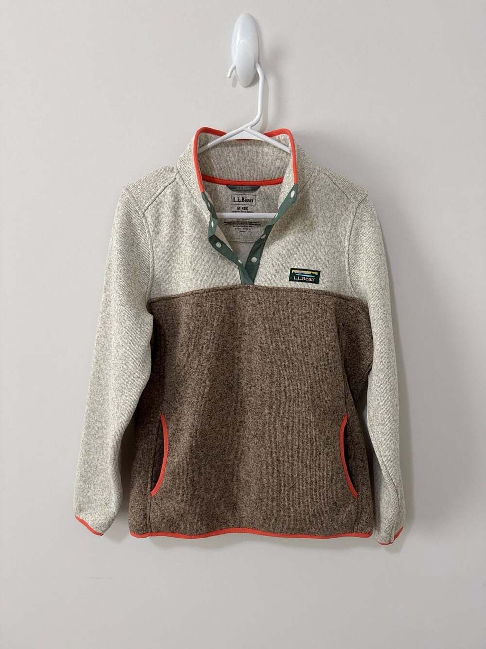 L.L.Bean Women's Sweater Fleece Pullover Colorblock Snap-Neck M REG